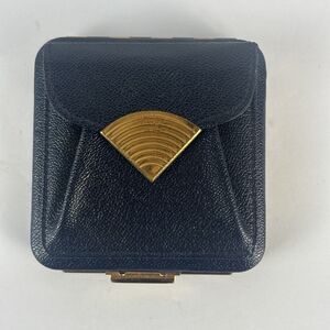 Lin Bren Compact Cosmetic Powder Coin Purse Navy Blue Gold Accents